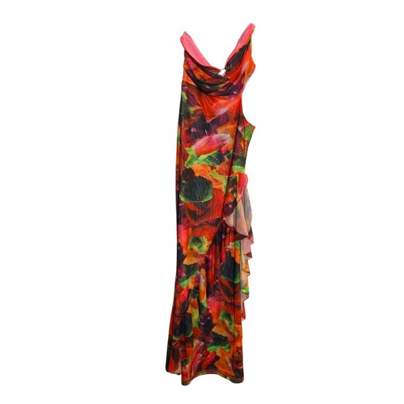 La Roma Maxi Dress Outcast Exclusives Abstract Strapless Ruffle Womens L NWT - Picture 6 of 9